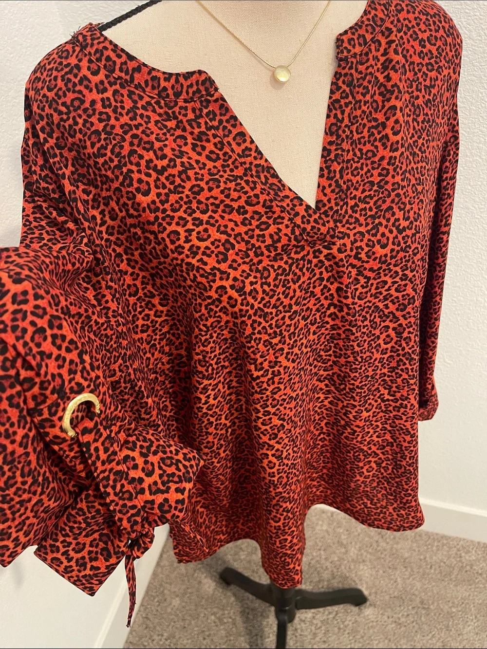 Michael Kors | Orange Rust Roll Tab Sleeve Blouse Top Sz L